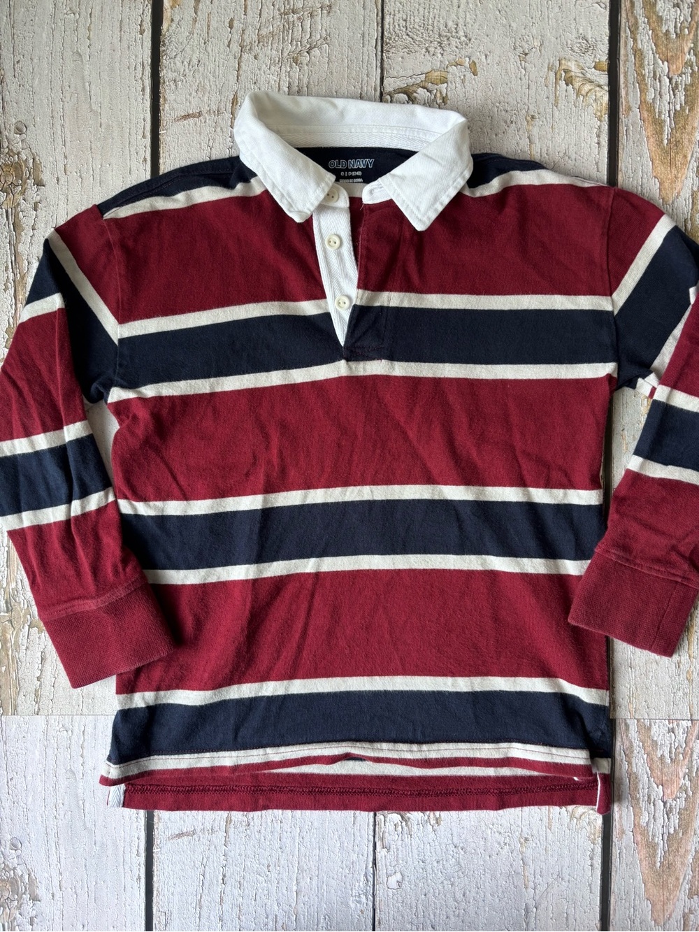 5/$25 Old Navy Burgundy, Navy & Cream Striped Rugby Polo